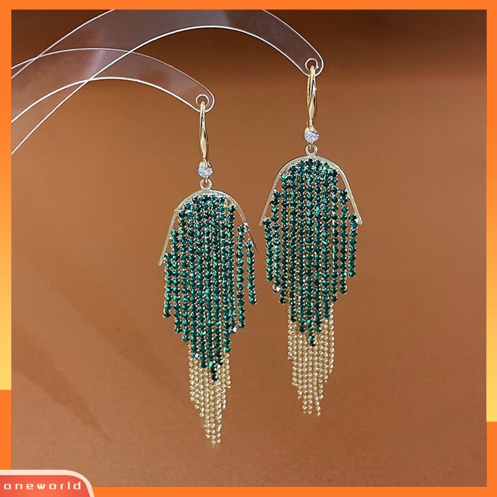 [EONE] 1pasang Anting Panjang Glitter Perhiasan Pernyataan Geometris Gaya Bohemian Warna-Warni Hias Berlian Imitasi Anting Rumbai Untuk Perjamuan