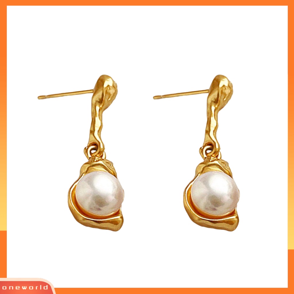 [EONE] 1pasang Ear Studs Unfading Temperament Personality Geometric French Style Ear Ornament Electroplating Irregular Imitasi Pearl Stud Earrings Perhiasan Aksesori