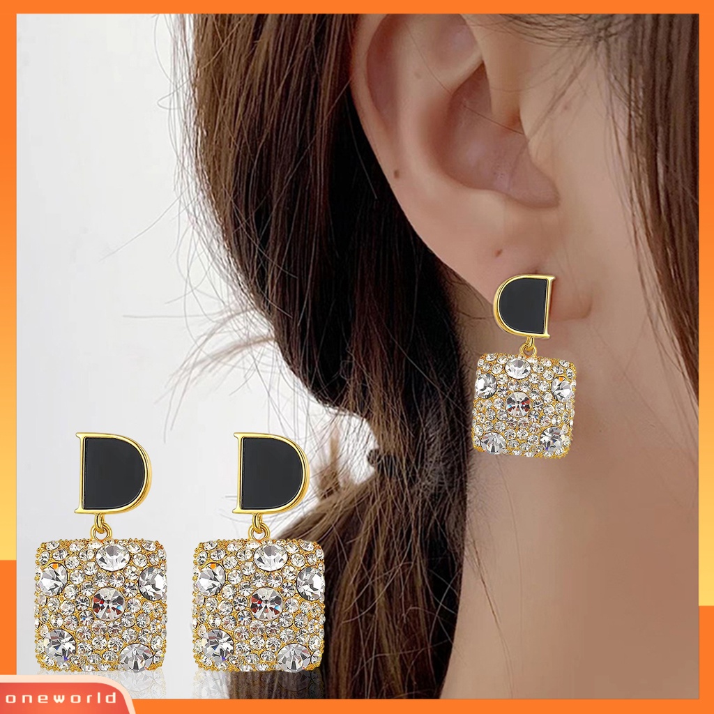 [EONE] 1pasang Anting Pejantan Hitam D Geometris Elegan Retro Mewah Hypoallergenic Berlian Imitasi Square Menjuntai Earrings Fashion Perhiasan