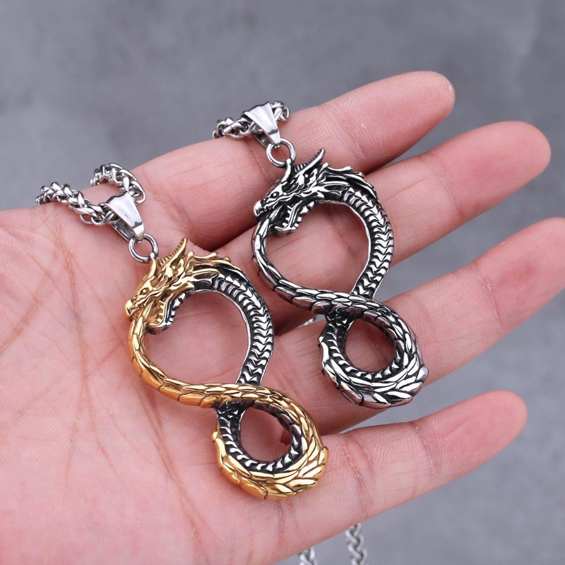 Zh Perhiasan Fashion Pria Retro Hip Hop Naga Clan Dominan 8-garis Liontin Kalung Pesta Punk Aksesoris Gif