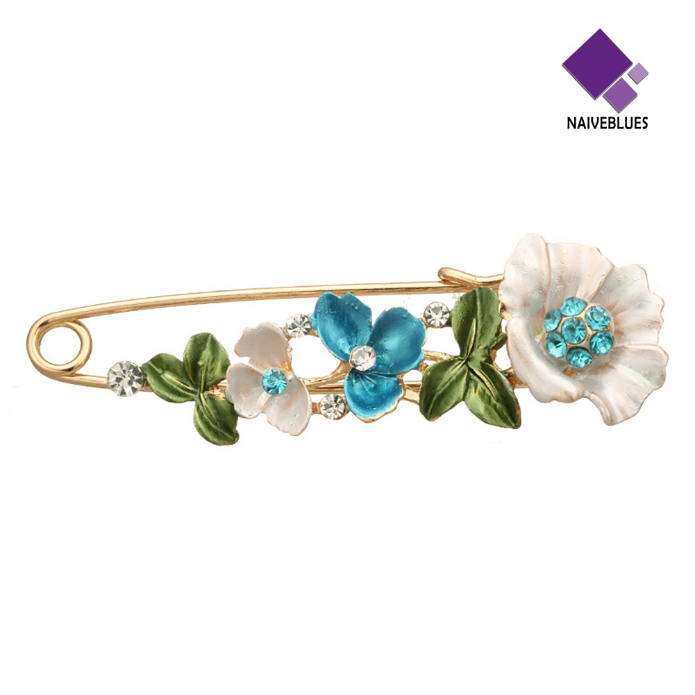 &lt; Naiveblues &gt; Fashion Wanita Bunga Daun Berlian Imitasi Bertatahkan Enamel Pin Kerah Gaun