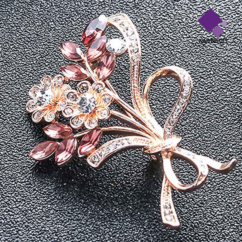 &lt; Naiveblues &gt; Bros Bentuk Bunga Desain Berlian Imitasi Bahan Alloy Wanita Brooch Pin Untuk