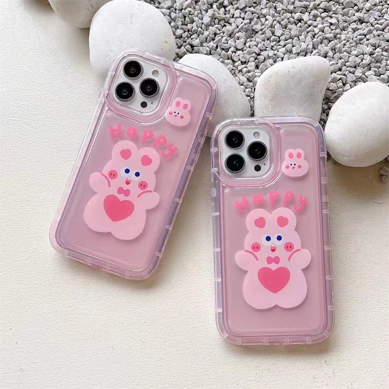 IPHONE Ins Kelinci Casing Ponsel Cocok Untuk Iphone11 14 14pro 14plus 13 13mini 13pro 13prm iPhone12 7Plus 8Plus Xr XS 13 12mini Pro Max Empat Sudut Casing Ponsel Transparan Tahan Guncangan
