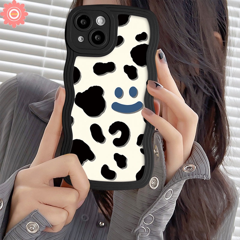 Case Oppo A57 A17 A54 A17K A12 A15 A5s A16K A53 A7 A76 A74 A1k A16 A3s Reno 8T 8 7Z 6 8Z A77s A9 A5 A55 A16s A78 A96 A52 A95 A77 A92 A72 A58 Smiley Leopard Soft Tpu Sarung Tepi Wavy