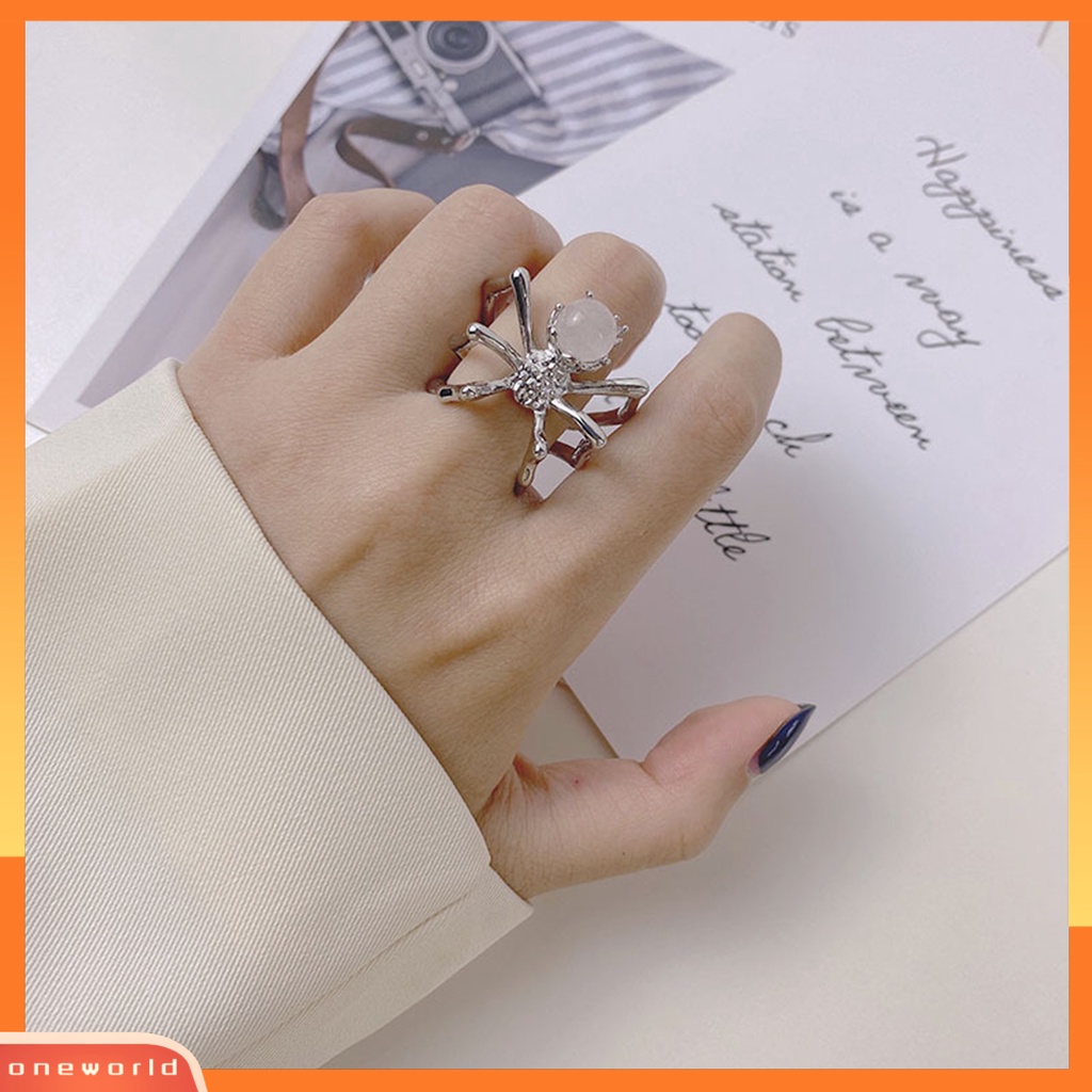 [EONE] Wanita Cincin Hias Punk Terbuka Semua Pertandingan Adjustable Perhiasan Hadiah Bola Kristal Imitasi Lady Girl Pesta Gothic Spider-shaped Finger Ring Untuk Klub Malam