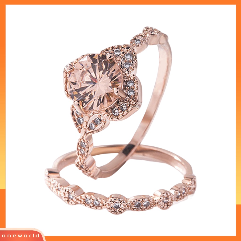 [EONE] 1set Wanita Set Cincin Kawin Berkilau Anti Karat Indah Geometris Disabit Hias Reflektif Cubic Zirconia Jari Rings Set Hadiah