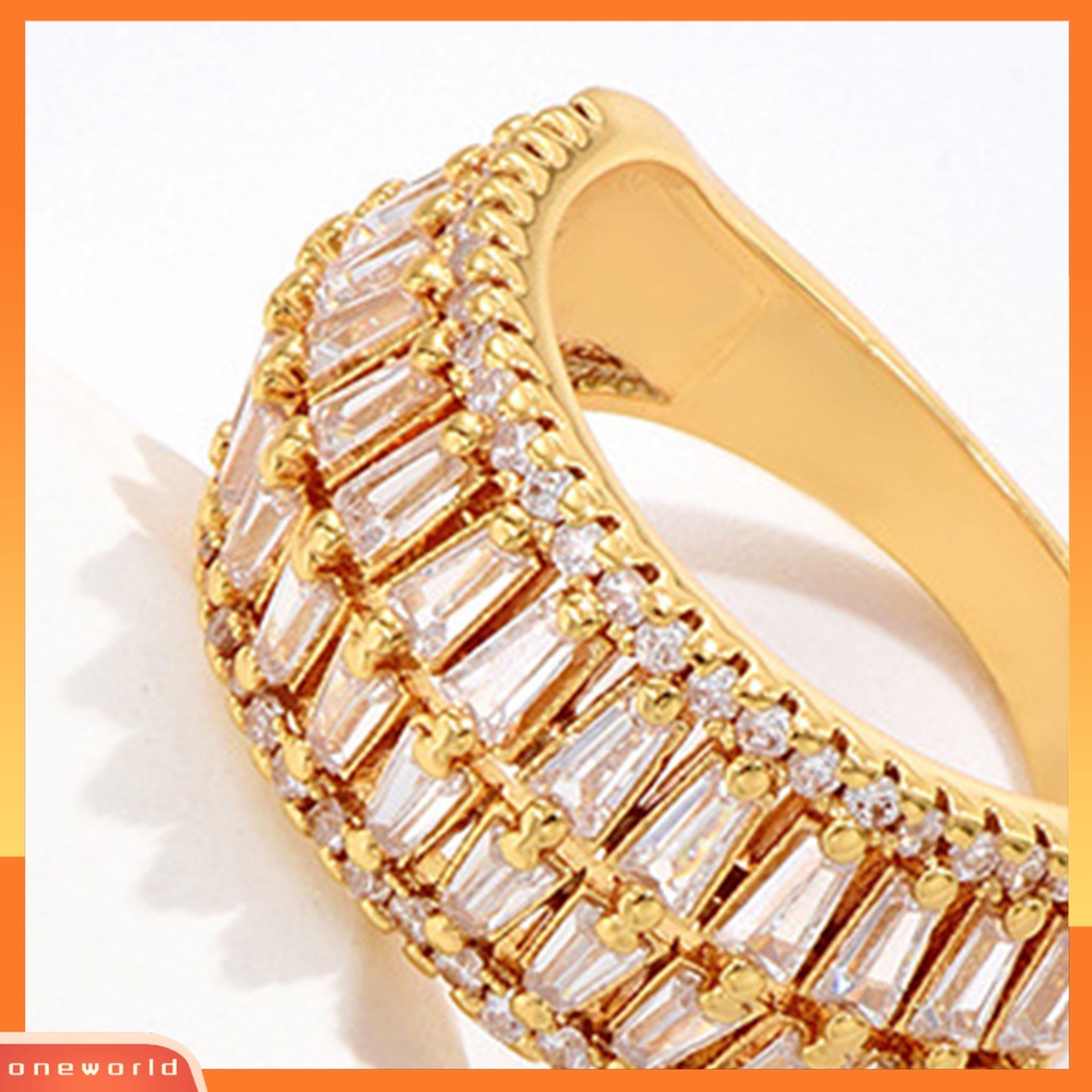 [EONE] Jari Cincin Cubic Zirconia Pembukaan Yang Dapat Disesuaikan Temperamen Hias Berdandan Geometris Mewah Baris Ganda Cincin Perhiasan Aksesori