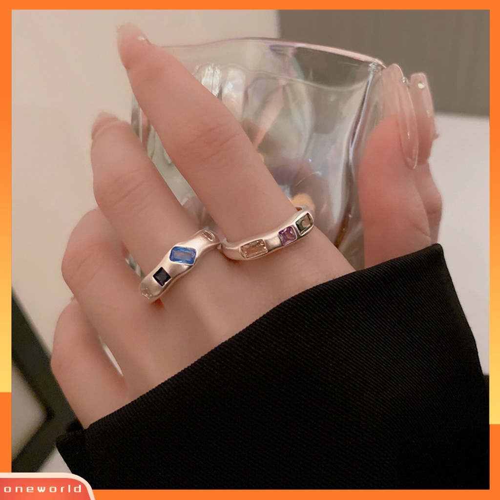 [EONE] Wanita Cincin Pembukaan Elegan Adjustable Tidak Teratur Warna-Warni Berlian Imitasi Jari Cincin Perhiasan Fashion