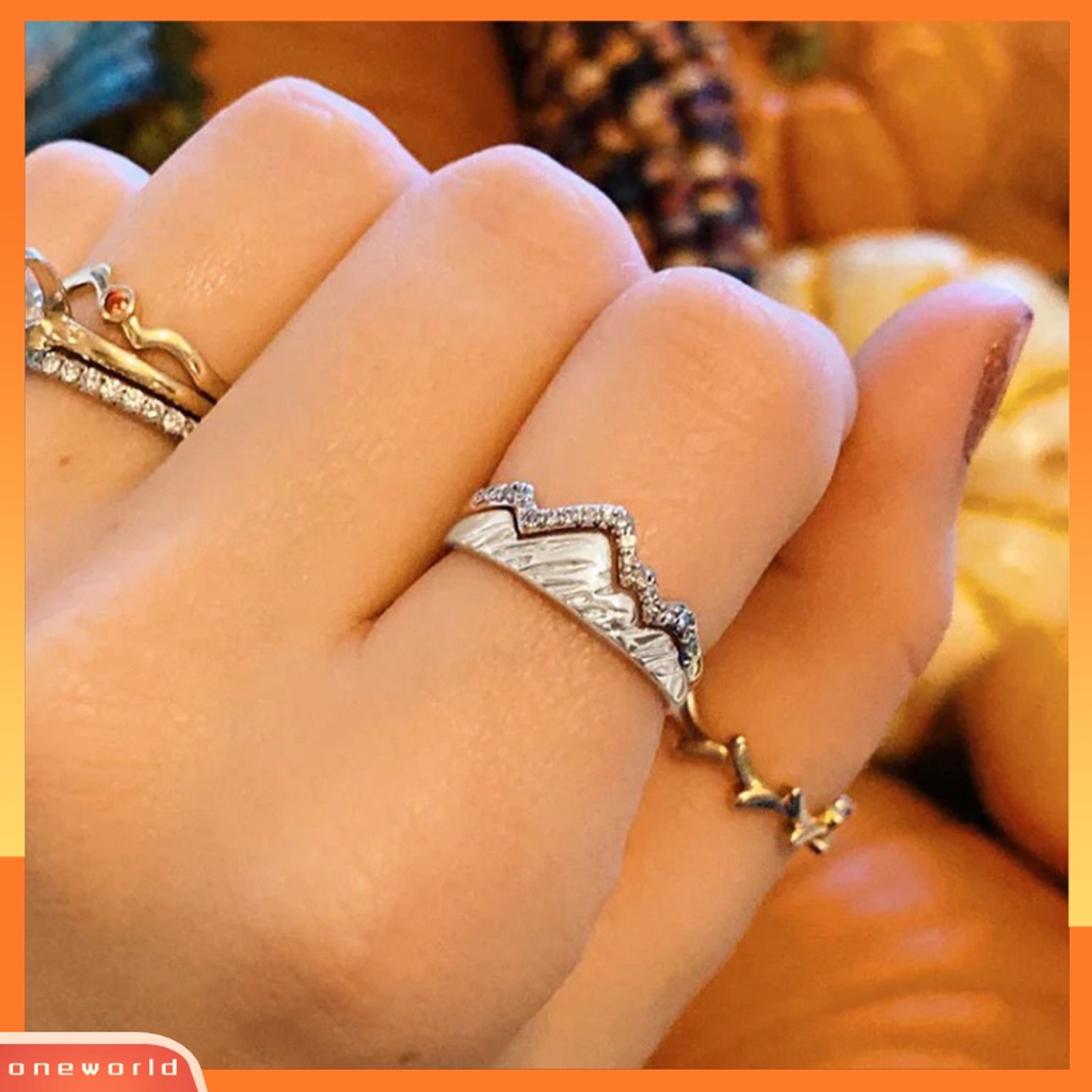 [EONE] Cincin Jari Dapat Ditumpuk Berlian Imitasi Bertatahkan Kepribadian Indah Geometris Dress Up Hypoallergenic Halus Wanita Gunung Cincin Perhiasan Aksesoris