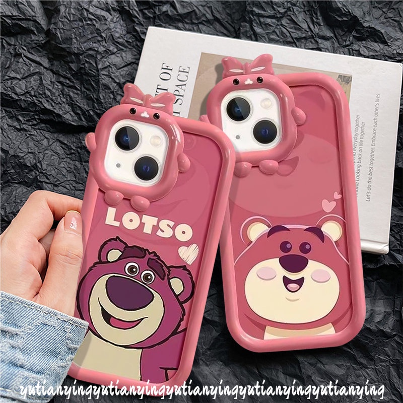 Casing Ponsel Lensa Monster Kecil Ikatan Simpul 3D Kompatibel Untuk iPhone XR XS X Max11 7Plus 11 12 14 13 Pro Max 7 8 6s 6 Plus SE 2020 Kartun Cute Manyo Strawberry Bear Soft Back Cover