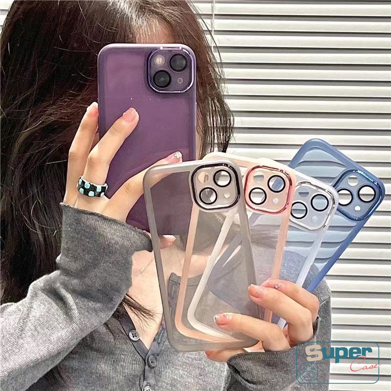 Plating Metal Len Pelindung Lensa Kamera Phone Case Kompatibel Untuk iPhone 7Plus XR 11 13 14 12 11 Pro Max 8Plus X XS Max 7 8 Plus Mewah Simple Shockproof Soft Back Cover Shell
