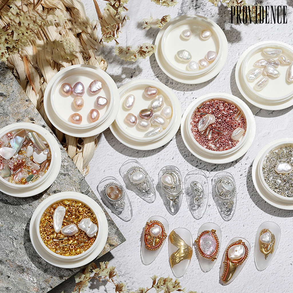 Providence 1kotak Dekorasi Kuku Bentuk Tidak Teratur Bahan Alloy Tahan Karat 3D Mix Mutiara Imitasi DIY Dekorasi Nail Art Perlengkapan Kuku