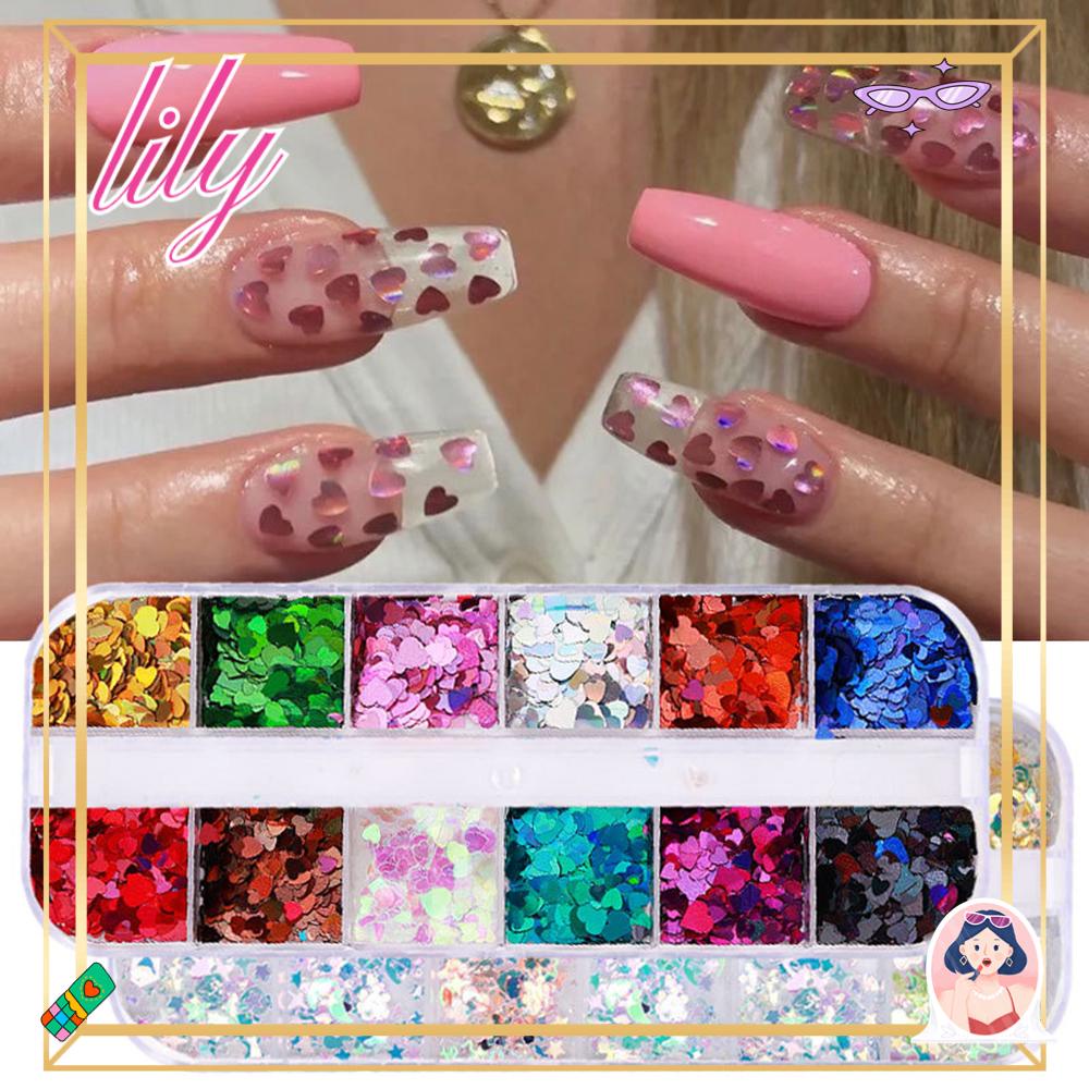 Lily Nail Sequin Hiasan Nail Art Kuku Serpihan Laser Desain Bulan Bintang Hati