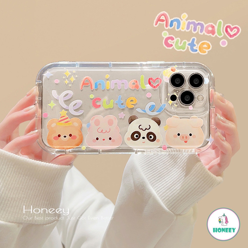 IPHONE Kawaii Animal Pesta Ulang Tahun Beruang Art Casing Ponsel Transparan Untuk Iphone14 13 12 11 Pro Max14 Plus Case Kartun Lucu Soft Cover