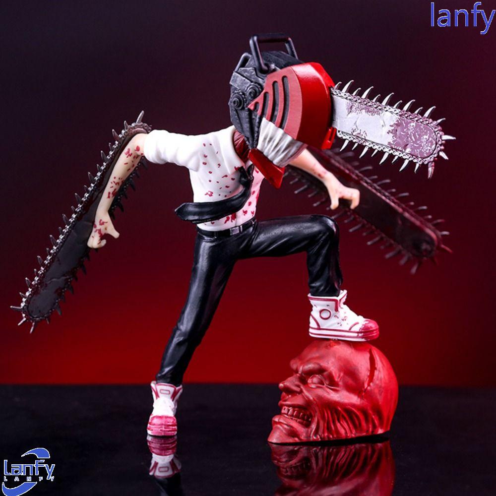 Lanfy Chainsaw Man Action Figure Dekorasi Mobil Cosplay Anime Topeng Gergaji Latex Helm Anime Kostum Props Denji Action Figure Tokoh Anime Chainsaw Man Model Mainan