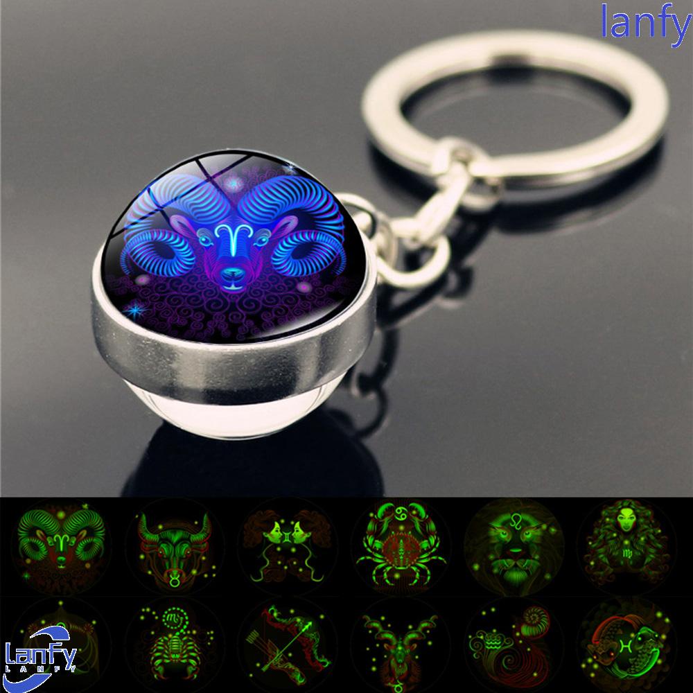 Lanfy 12rasi Leo Perhiasan Double Side Scorpio Untuk Pria Wanita Gantungan Kunci Bola Kaca