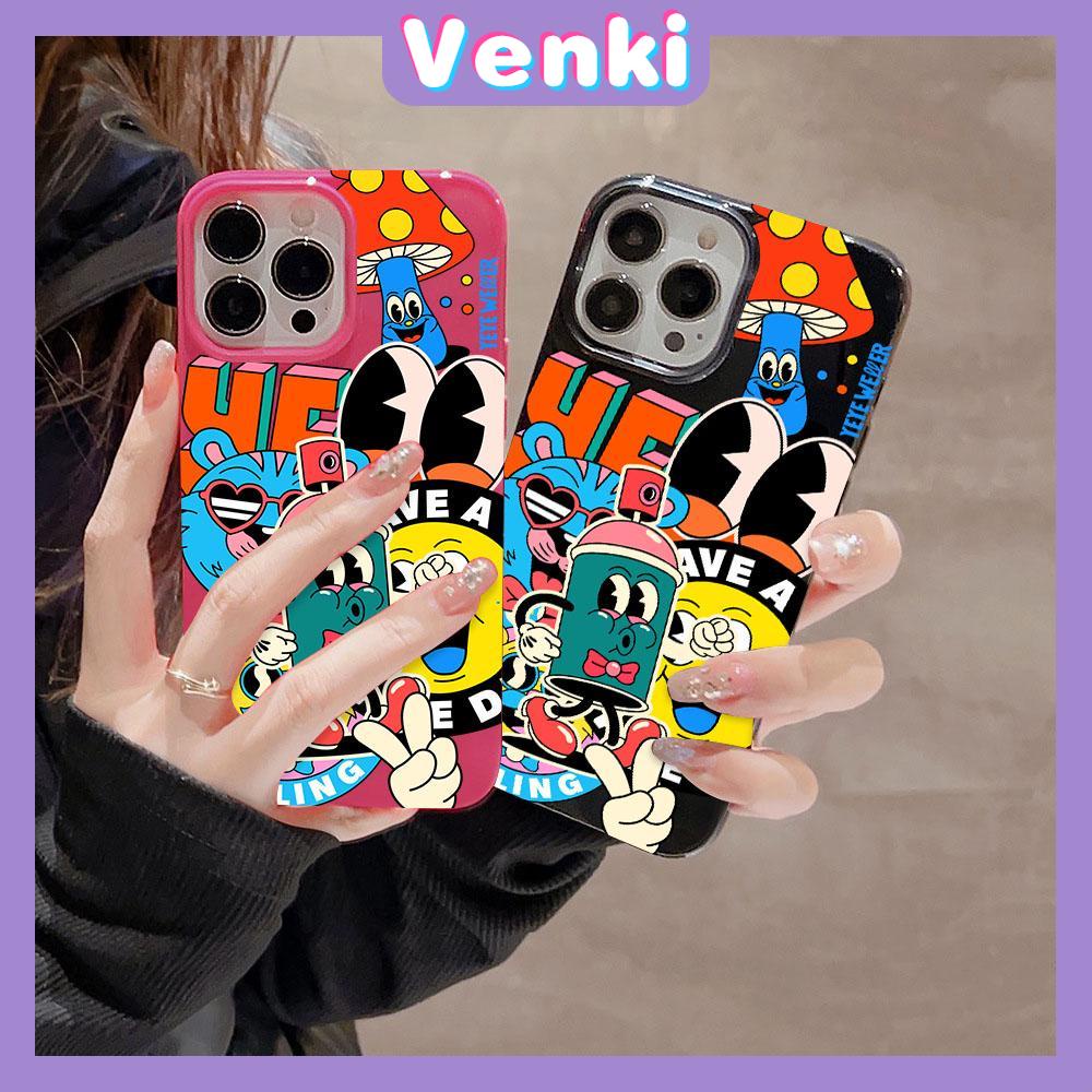 Venki - For Apple Phone Case Black Pink Glossy TPU Soft Shell Shockproof Protection Camera Cute Graffiti Compatible with iPhone14 13 Pro max 12 Pro Max 11 xr xs max 7Plus 8Plus