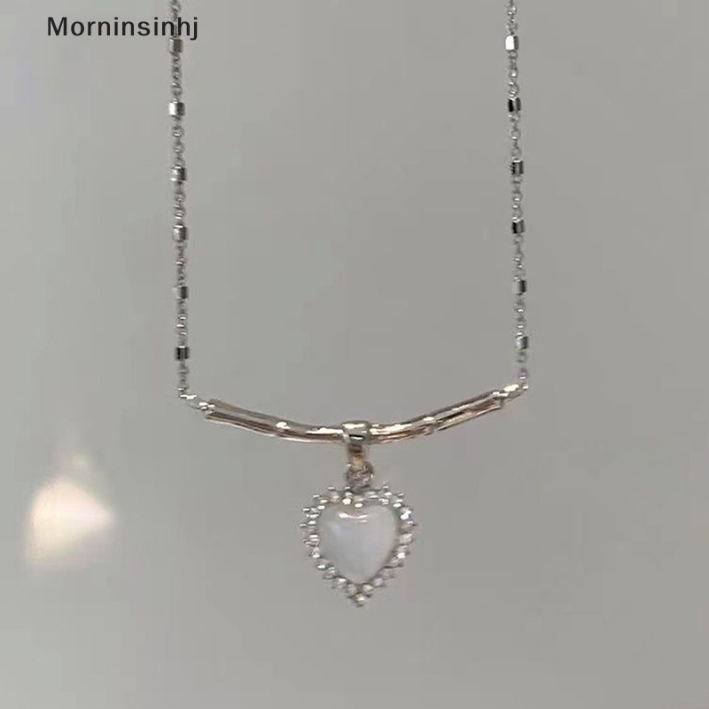 Mornin Y2K Aksesoris Fashion Cross Ikatan Simpul Peach Jantung Liontin Kalung Manis Keren Klavikula Rantai Perhiasan Aesthetic id