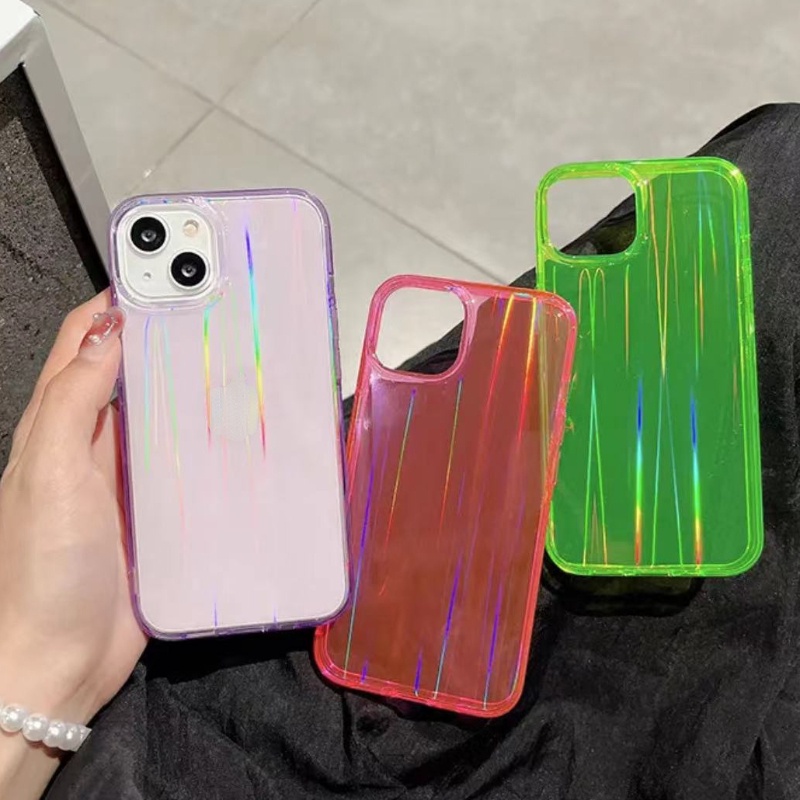 IPHONE Aurora Pelindung Neon Ponsel Cover Iphone14 13 12 11 Pro Max Warna Transparan TPU Anti Jatuh Soft Case Belakang