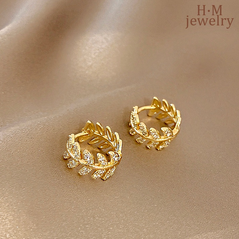 S925 Perak 18 K Emas Plating Mode Baru Berlian Berbentuk Daun Anting-Anting Sederhana Hoop Earrings