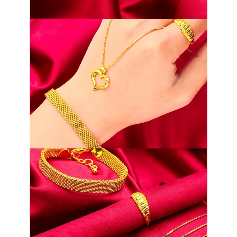 Goldkingdom Perhiasan Fashion 24K Bangkok Aksesoris Spot Cincin Kalung Gelang Set Liontin Cinta Lady