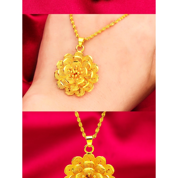 Goldkingdom Aksesoris Perhiasan Fashion Ready Stock Kalung Liontin Lapis Emas Motif Bunga Riak Air Rantai Wanita