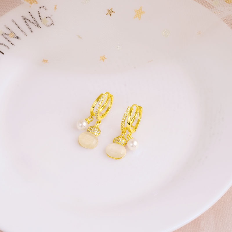 Goldkingdom Aksesoris Perhiasan Fashion Ready Stock Hulu Anting Mutiara Kecil Dengan Gesper Telinga Berlian Untuk Wanita