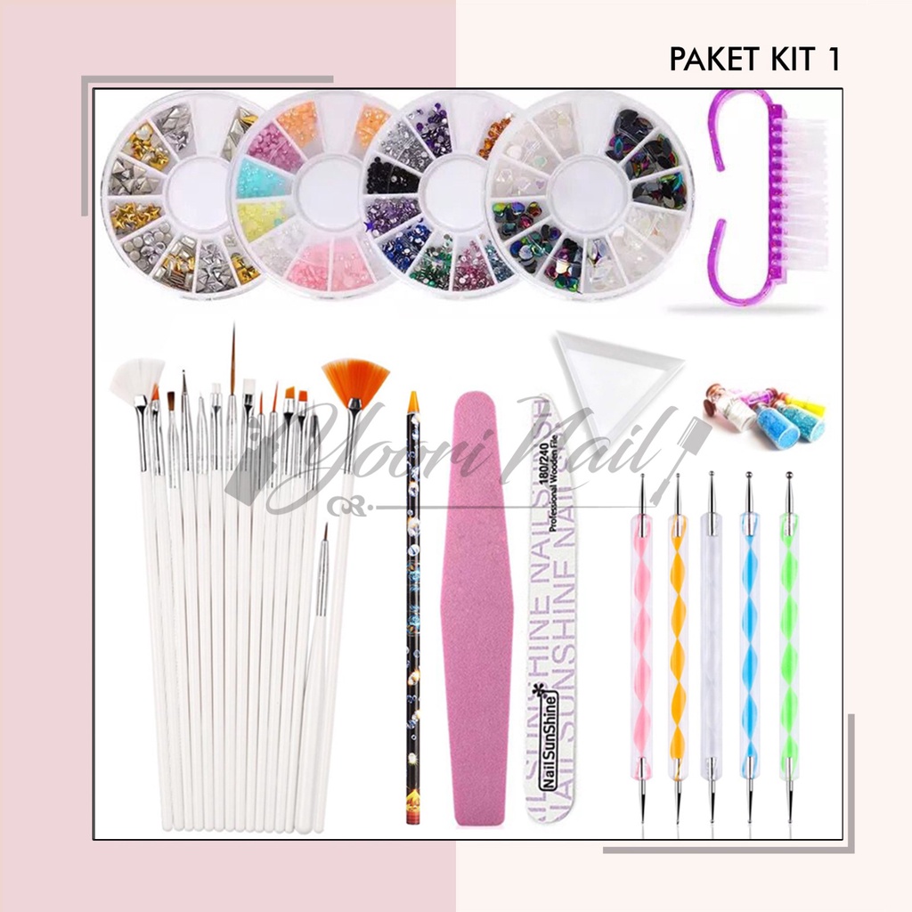 Nail art kit package 1 perlengkapan nailart paket buffer nail brush paket nail lengkap hiasan kuku