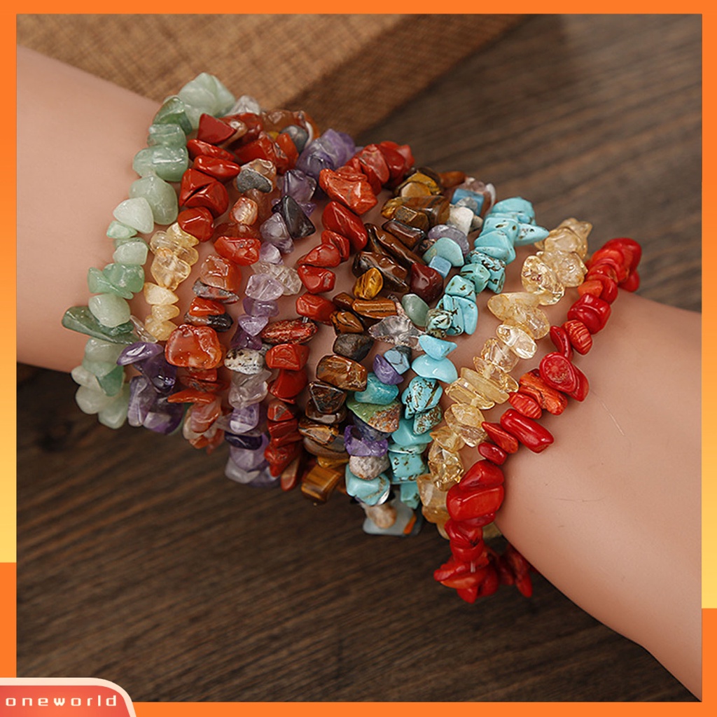 [EONE] Tali Elastis Handmade Batu Gelang Ringan Tidak Teratur Permata Imitasi Wanita Gelang Tangan Dekorasi