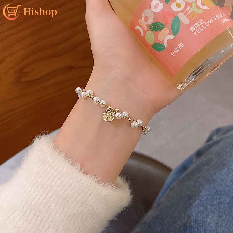 Gelang Mutiara Koin Potret Korea Gelang Rantai Elegan Untuk Aksesoris Perhiasan Fashion Wanita