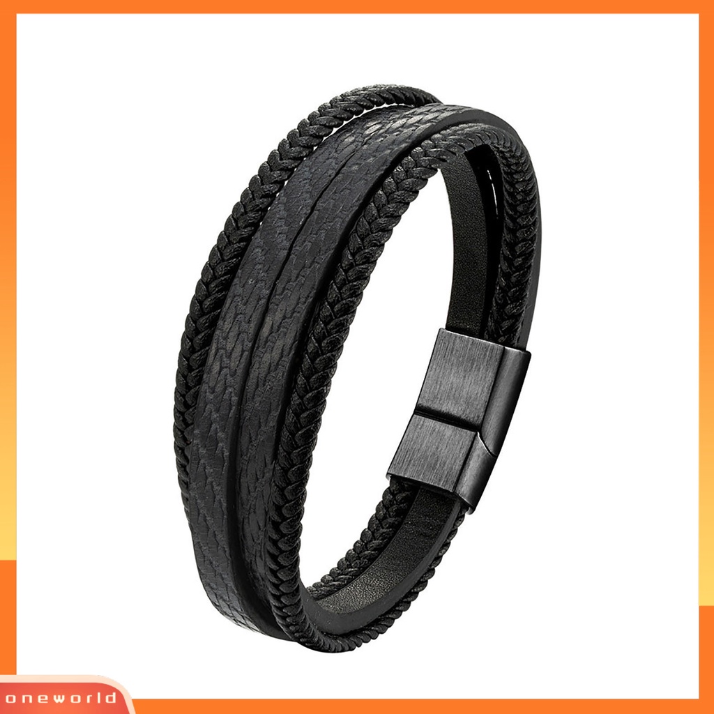 [ONE] Pria Gelang Vintage ic Gesper Anyaman Buatan Tangan Geometris Hias Hadiah Multilayer Bungkus Kulit Imitasi Laki-Laki Bangle Perhiasan Untuk Kehidupan Sehari-Hari