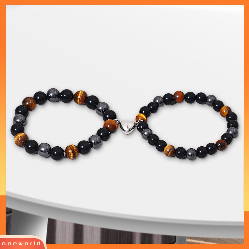 [ONE] 1pasang Gelang Pasangan 3warna Tiger Eye Batu Jarak Pasangan Hadiah Valentine Vintage ic Cinta Hati Yang Sesuai Dengan Gelang Perhiasan Aksesori
