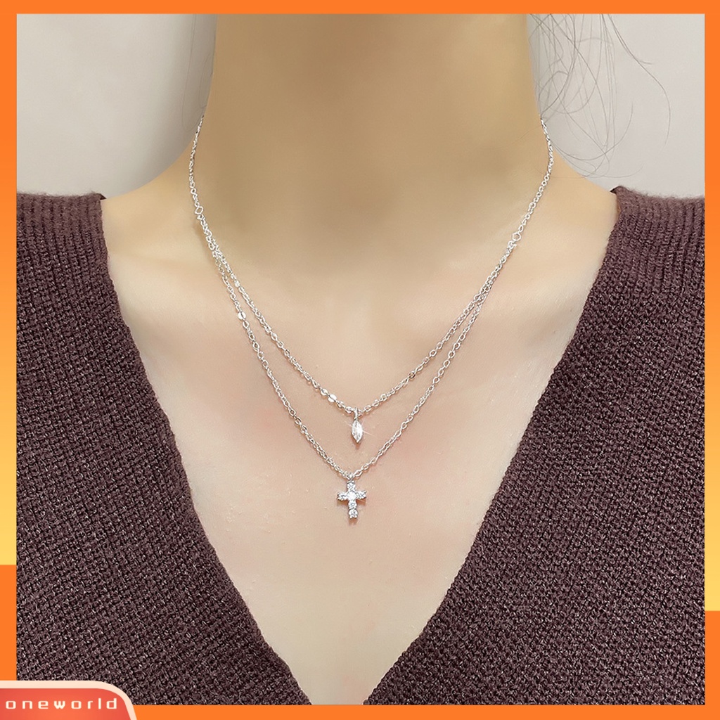 [EONE] Wanita Liontin Kalung Dua Lapisan Rhonestones Wanita Bersinar Geometris Kalung Perhiasan Hadiah