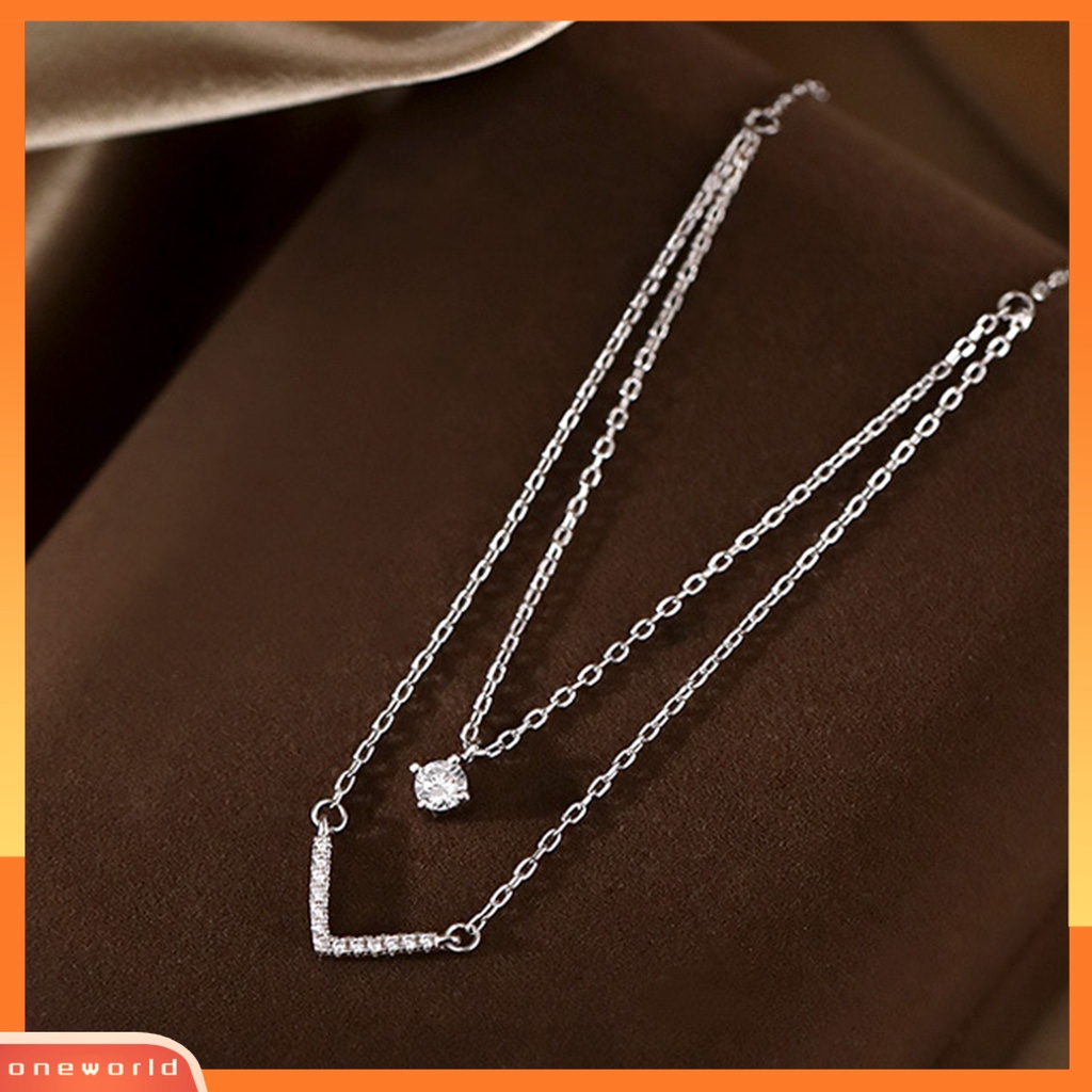 [EONE] Kalung Adjustable Gaya Korea Pengerjaan Halus Kalung Perak Lapis Ganda Berbentuk V Untuk Pakaian Sehari-Hari