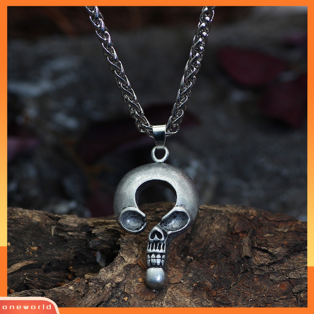 [EONE] Kalung Perhiasan Gaya Punk Vintage Warna Perak Tanda Tanya Tengkorak Liontin Leher Dekorasi Alloy Perhiasan Wanita Pria Sweater Kalung Pesta Club Perhiasan Hadiah Ulang Tahun