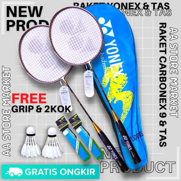( FREE 2GRIP &amp; 2KOK ) 2 RAKET YONEX CARBONEX 9 BULU TANGKIS ANAK - RAKET BADMINTON ANAK - RAKET PEMULA - Raket Olahraga Badminton Anak Bulutangkis Mainan Anak Biasa Remaja Asli Berkualitas Awet Best Seller COD Promo Termurah