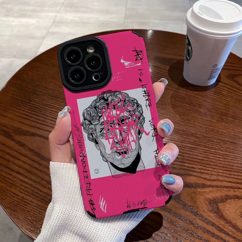 Cool Graffiti Portrait Pink Red Soft Case HP OPPO A91 F11 F9 Pro A3S A9 A5 A31 A53 A33 2020 A7 A5S A12 A11K A52 A92 A83 FTD Stripe Casing Realme C1 X XT Reno 2F 3 5 6 5G