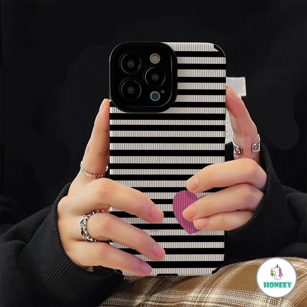 IPHONE Casing Ponsel Cinta Hitam Untuk Iphone14 13 Pro Max11 12 Pro 7 8 14 Plus 11 Pro Max 13 X XR XSMAX Shockproof Creative Stripe Style Case Back Cover