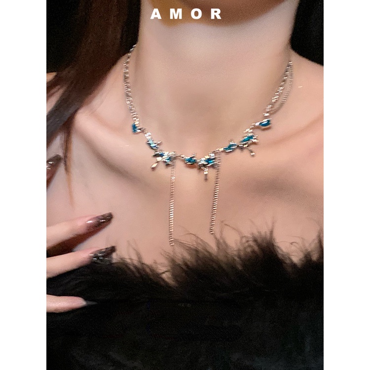 Y2k Kalung choker Mutiara Biru Perempuan Musim Panas Blue Ocean