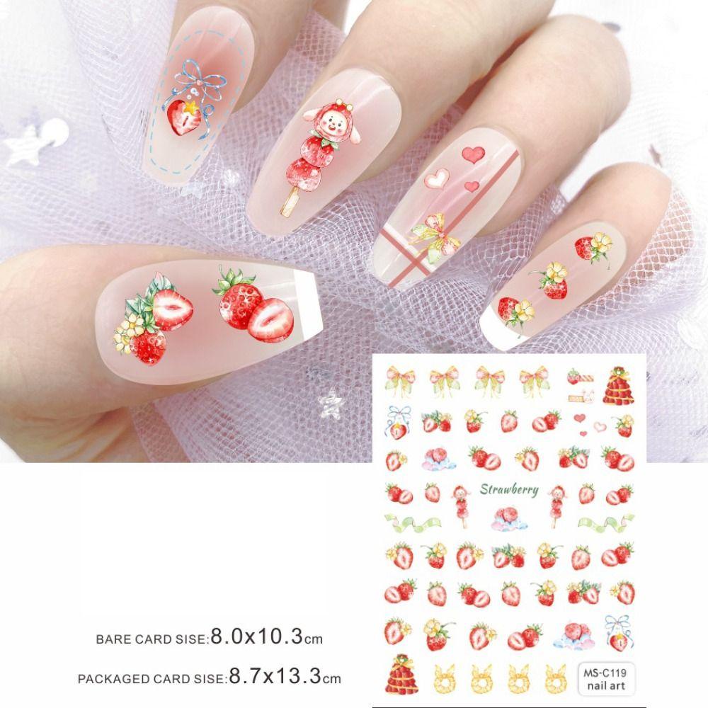 Mxbeauty Kartun Kuku Decals Desain Lucu Permen Perekat Diri Decal Cherry Strawberry Lemon Dekorasi Kuku