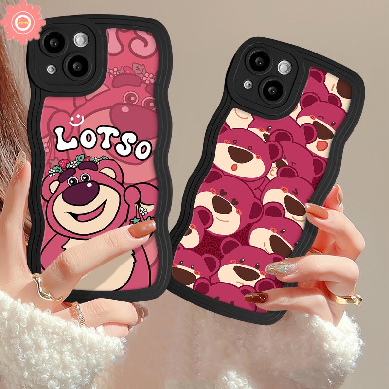 Soft Case Tepi Bergelombang Untuk Realme C53 C25 C25Y C11 C25s C3 C30 C15 C20 C55 C35 C12 C33 5 6i 8 5s 8i 10 5i 8Pro 9i 7 9 Pro+7i C21Y C17 Kartun Lucu Strawberry Bear Manyo Tpu Sarung