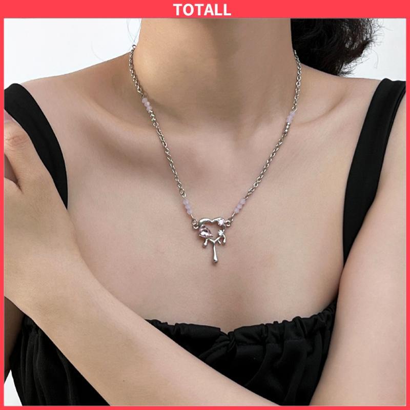 COD Kalung Pendek Pendek Mewah Premium Pink Zirkon Manis Keren Kalung Cinta Tetesan Cair-Totall