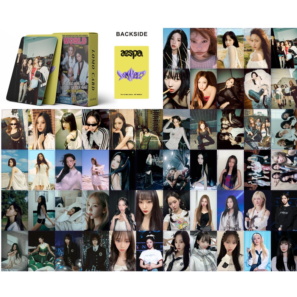 55pcs/box AESPA MY WORLD Photocards GISELLE WINTER KARINA NINGNING Kartu Lomo2023Kartu Pos Kpop