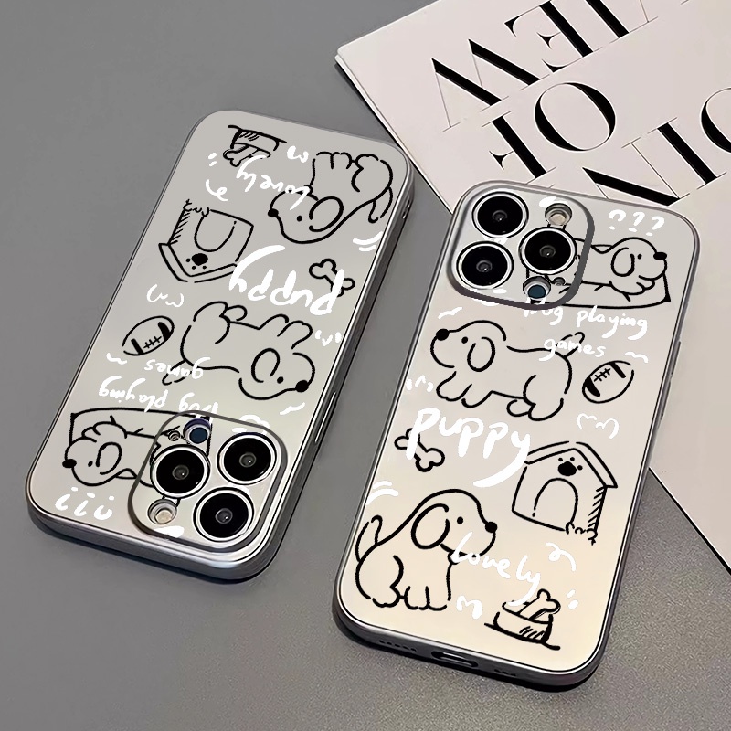 IPHONE Soft Electroplate Phone Case Kompatibel Untuk Iphone14 11 13 12 Pro XS Max Casing XR X8+76S Plus Mini Anjing Lucu TPU Silikon Shockproof Cover