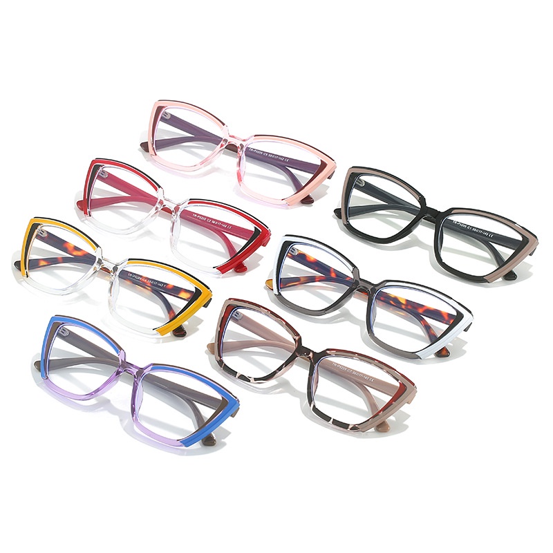 (YUZHU) Western Fashion Dazzling Contrast Anti Blue Light Eyeglasses Untuk Wanita Retro Fashion TR90 Cat Eye Eyeglasses