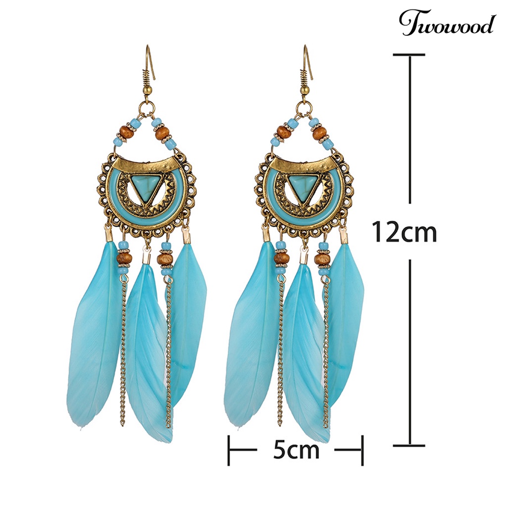 Twowood 1pasang Anting Kait Gaya Bohemia Etnik Bulu Sintetis Indah Lady Boho Anting Menjuntai Untuk Prom