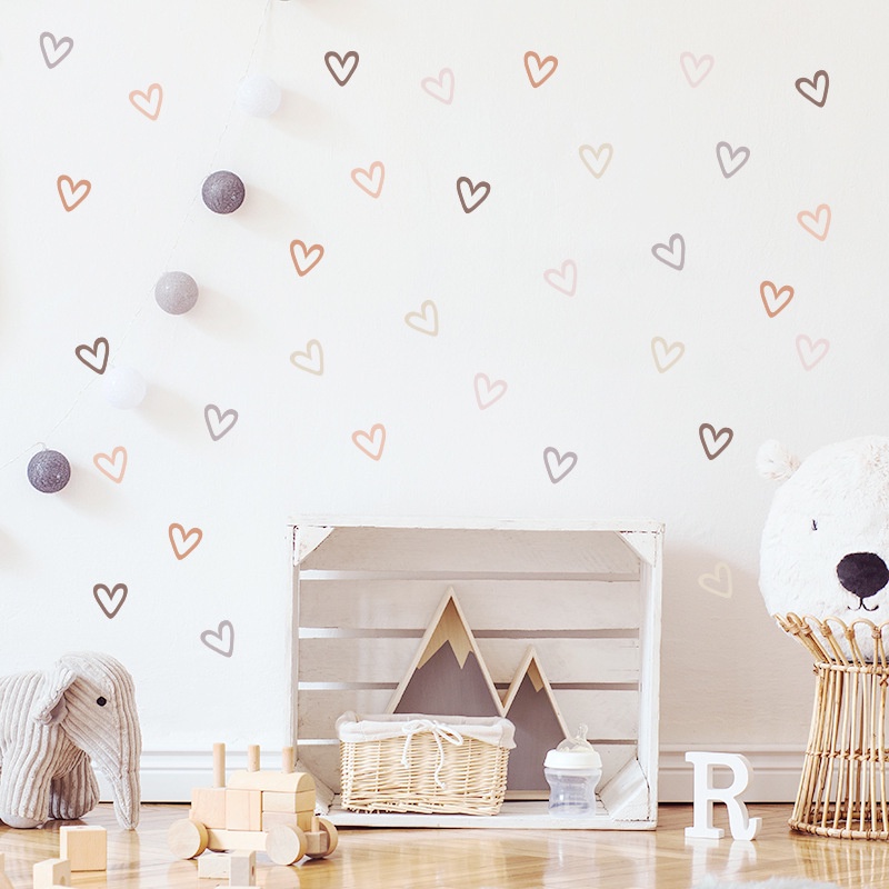 3lembar Bohemian Cinta Hati Wallpaper Kamar Tidur Hangat Dekorasi Decal Mudah Bongkar Pasang PVC Stiker Perekat Diri Art Dinding Aplikasi Tahan Air Debu-Bukti Wallsticker