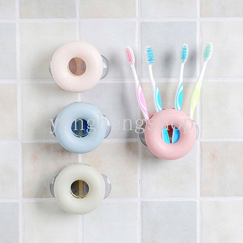 4lubang Tempat Sikat Gigi Tooth Brush Razor Rack Dengan Suction Cup Dinding Lucu Berbentuk Donat Rak Penyimpanan Organizer Kamar Mandi