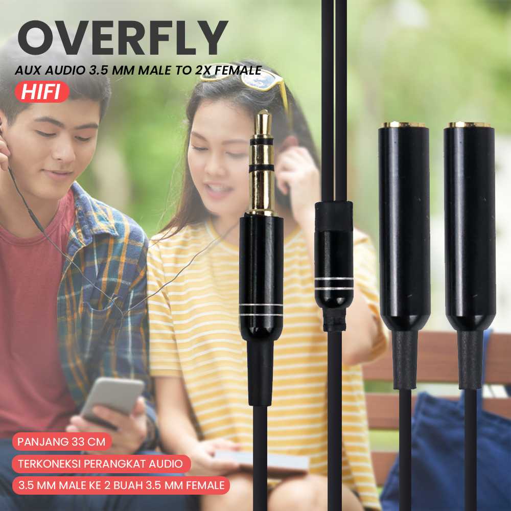 Overfly Kabel AUX Audio 3.5mm Male ke 2 x 3.5mm Female HiFi - AV114