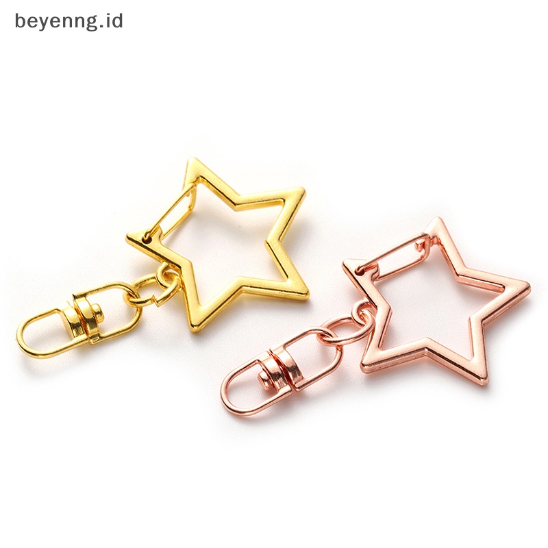 Beyen 10pcs Bintang Pentagram Berongga Gantungan Kunci Key Ring DIY Aksesoris Lobster Clasp ID